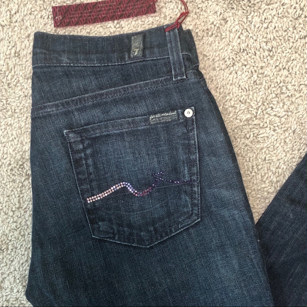 7 For All Mankind Straight Leg Rhinestone Jeans